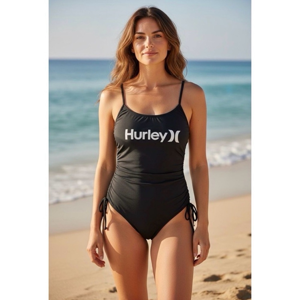 Hurley Women's Black One-Piece Side Cinched Swimsuit Large